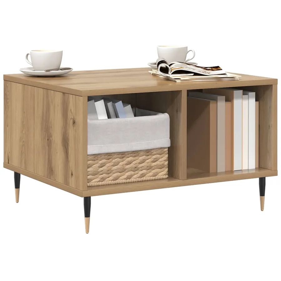 Table basse chêne artisanal 60x50x36,5 cm bois d'ingénierie - 3
