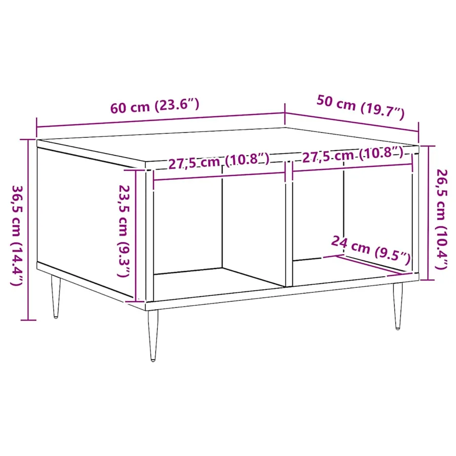 Table basse chêne artisanal 60x50x36,5 cm bois d'ingénierie - 9