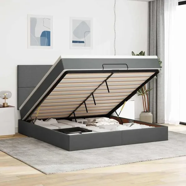 Cadre de lit ottoman avec matelas gris foncé 180x200 cm tissu