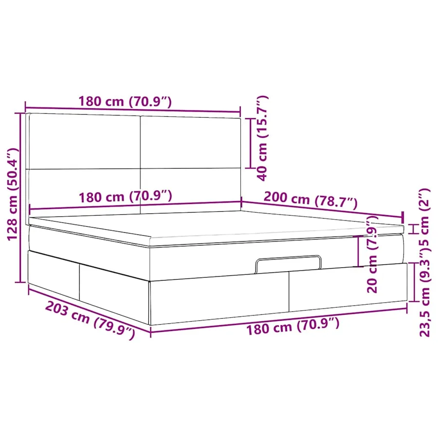 Cadre de lit ottoman avec matelas gris foncé 180x200 cm tissu - 18