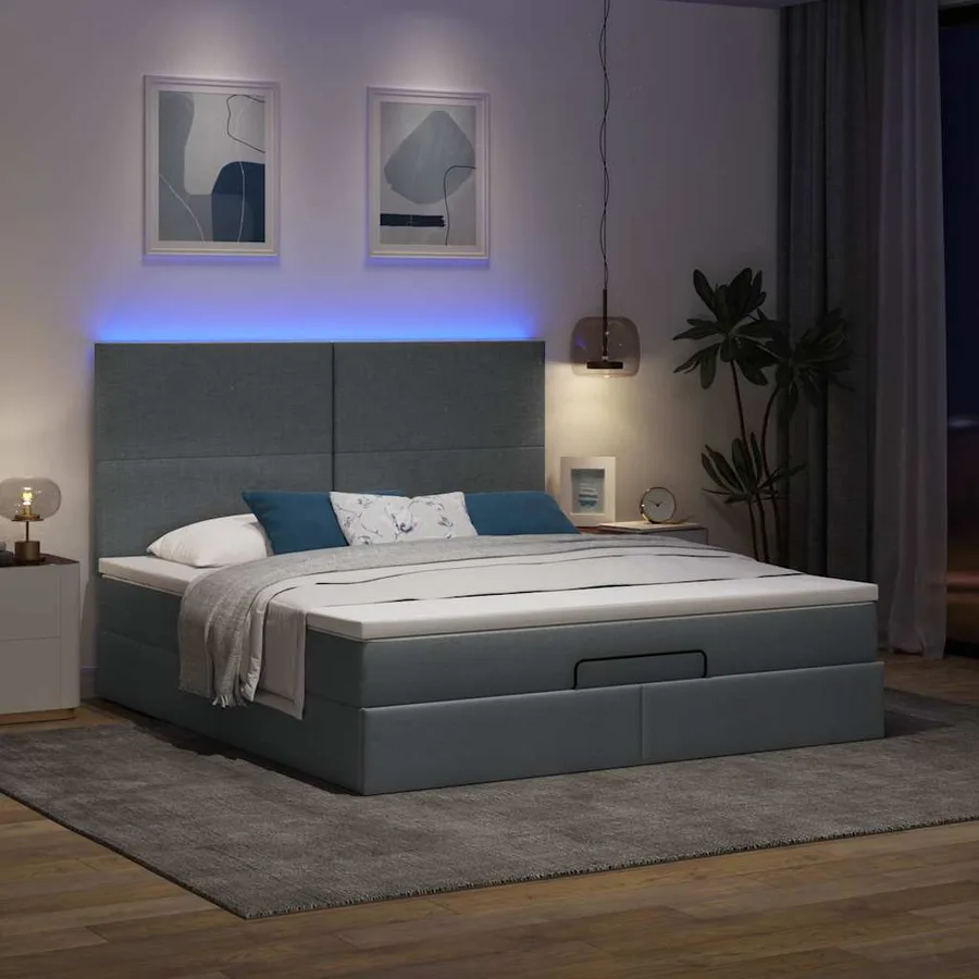 Cadre de lit ottoman avec matelas gris foncé 180x200 cm tissu - 3