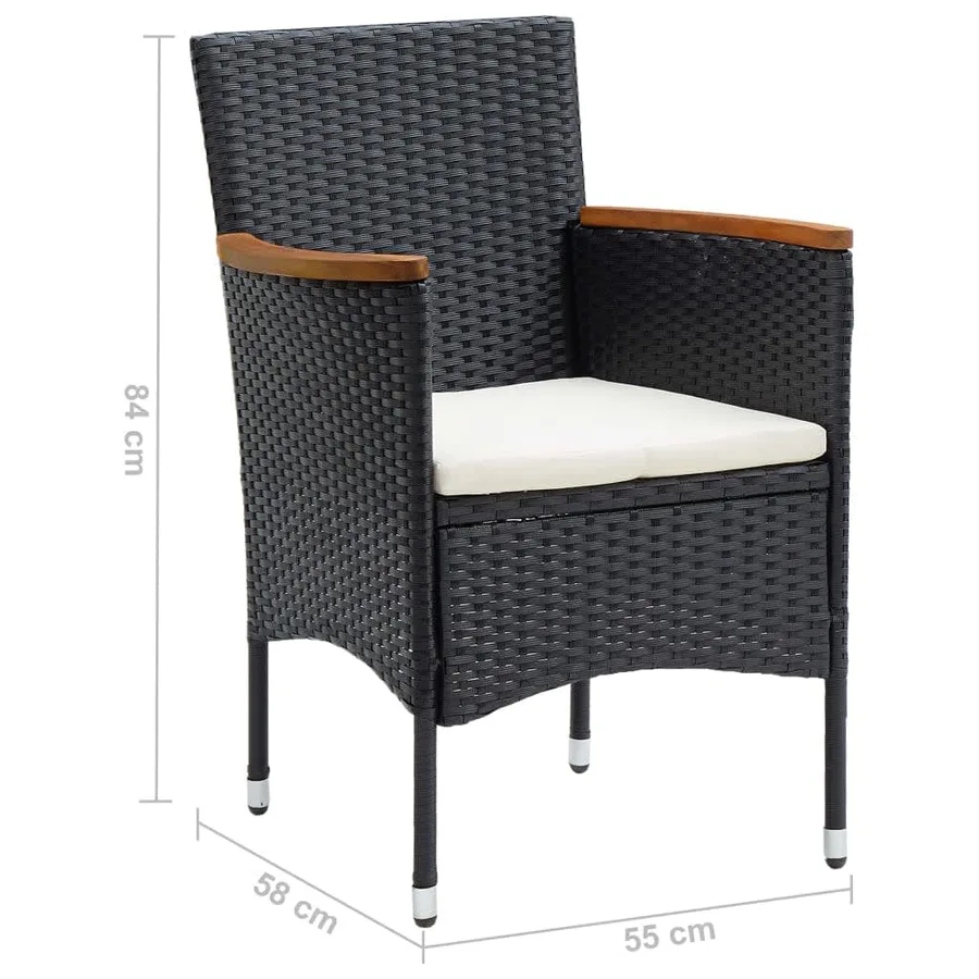 Ensemble à dîner de jardin avec coussins 5 pcs poly rotin noir - 13