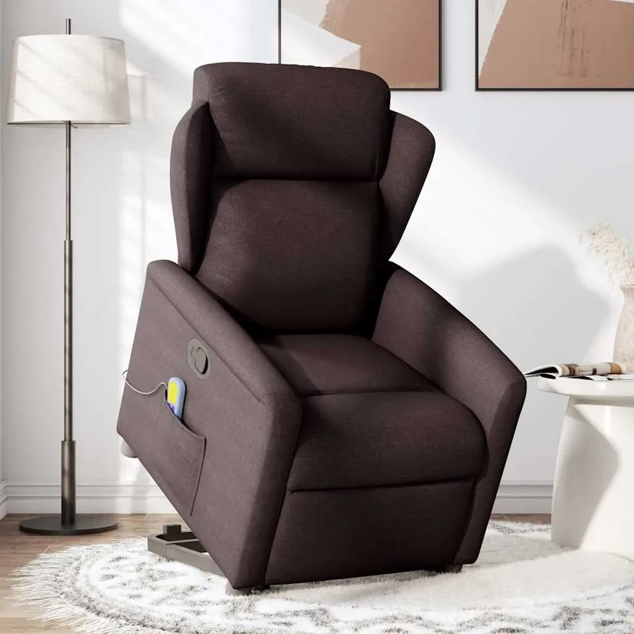 Fauteuil inclinable de massage Marron foncé Tissu - 2