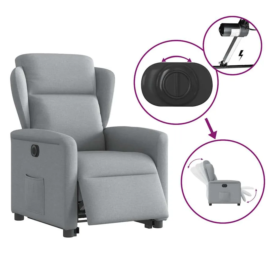 Fauteuil inclinable électrique gris clair tissu - 9