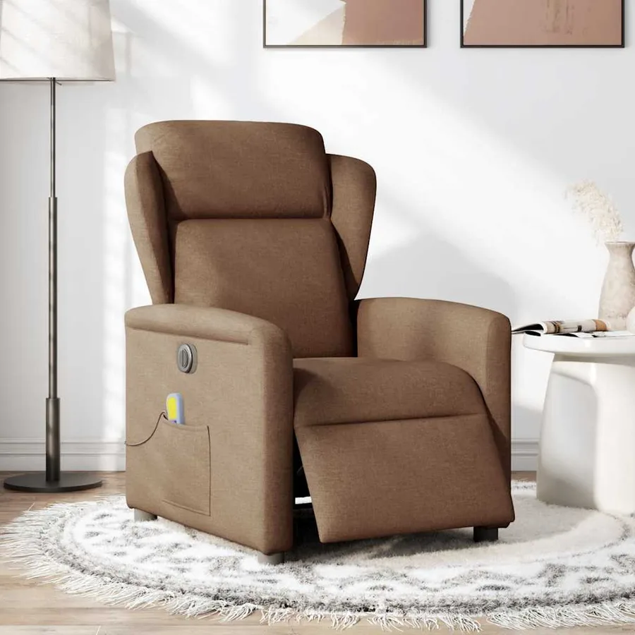 Fauteuil inclinable de massage électrique marron tissu - 2