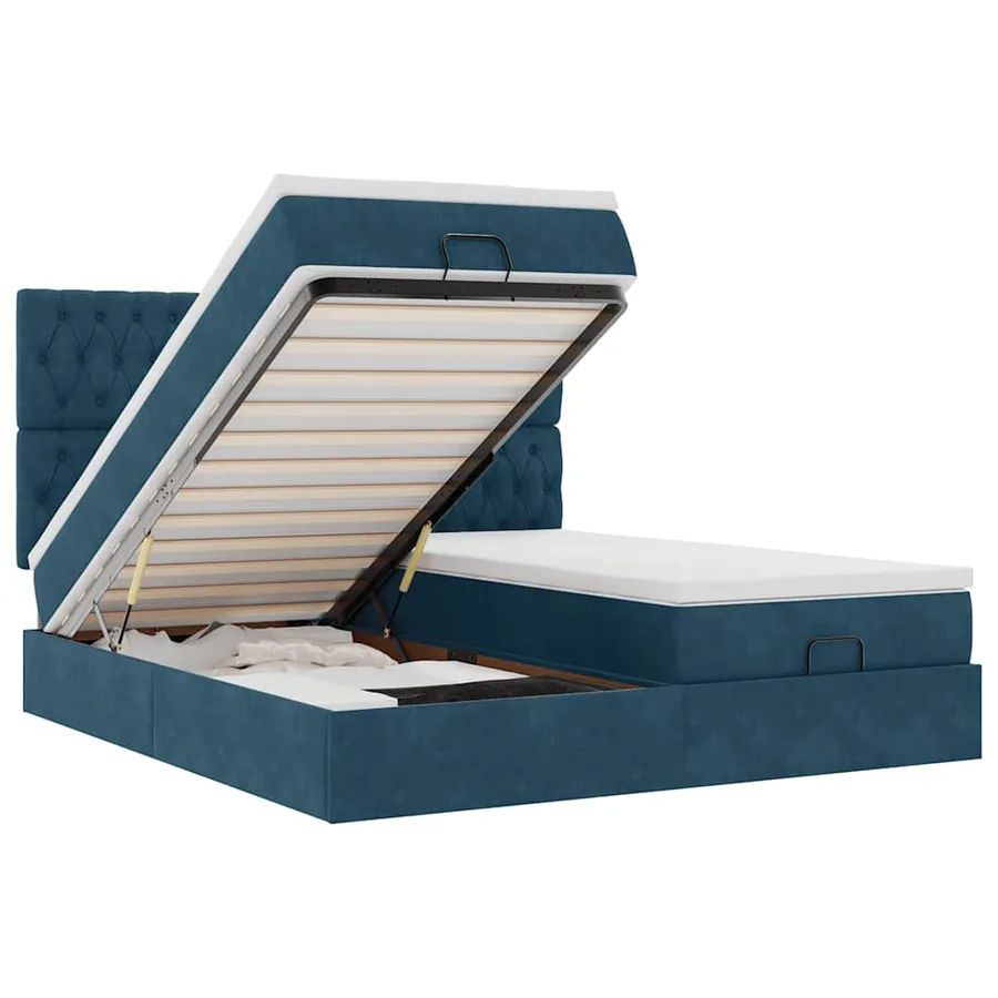 Cadre de lit ottoman avec matelas bleu foncé 160x200 cm velours - 2
