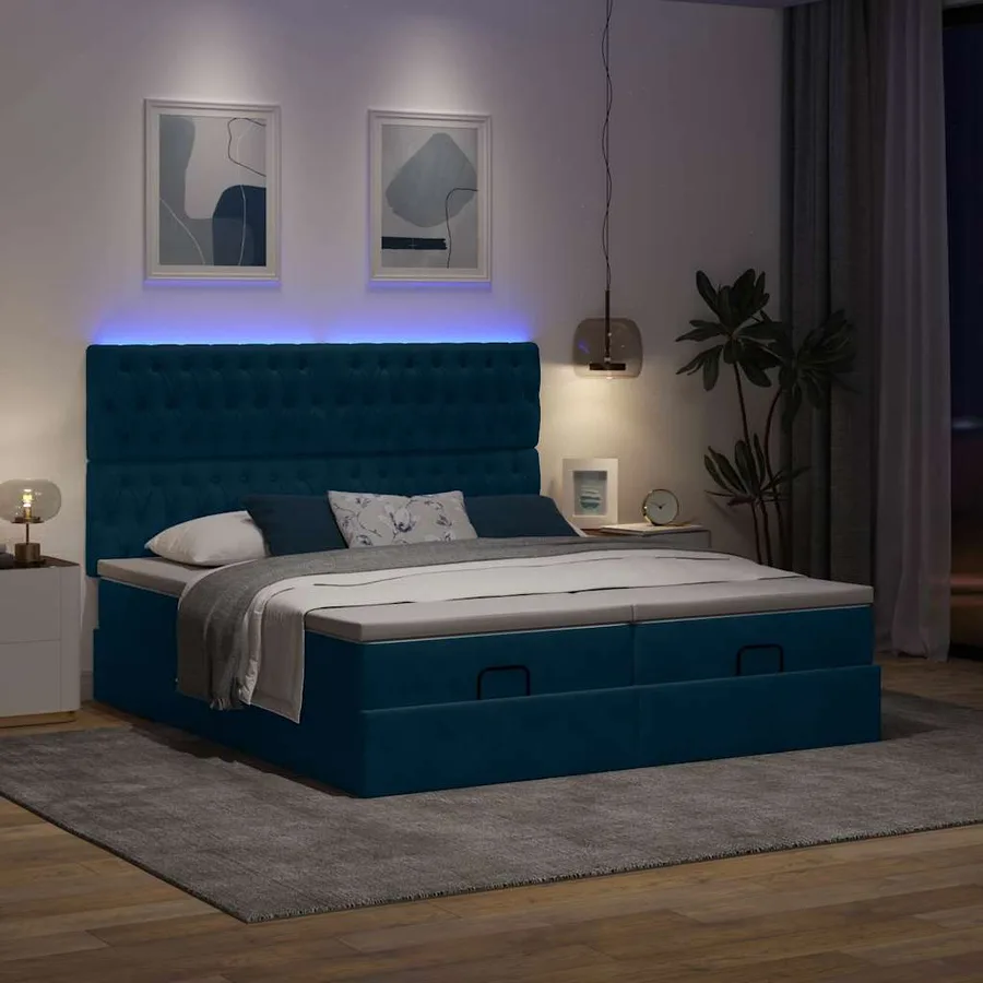 Cadre de lit ottoman avec matelas bleu foncé 160x200 cm velours - 3