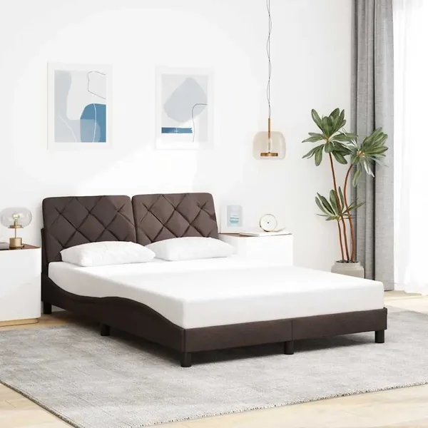 Cadre de lit sans matelas marron foncé 140x190 cm tissu