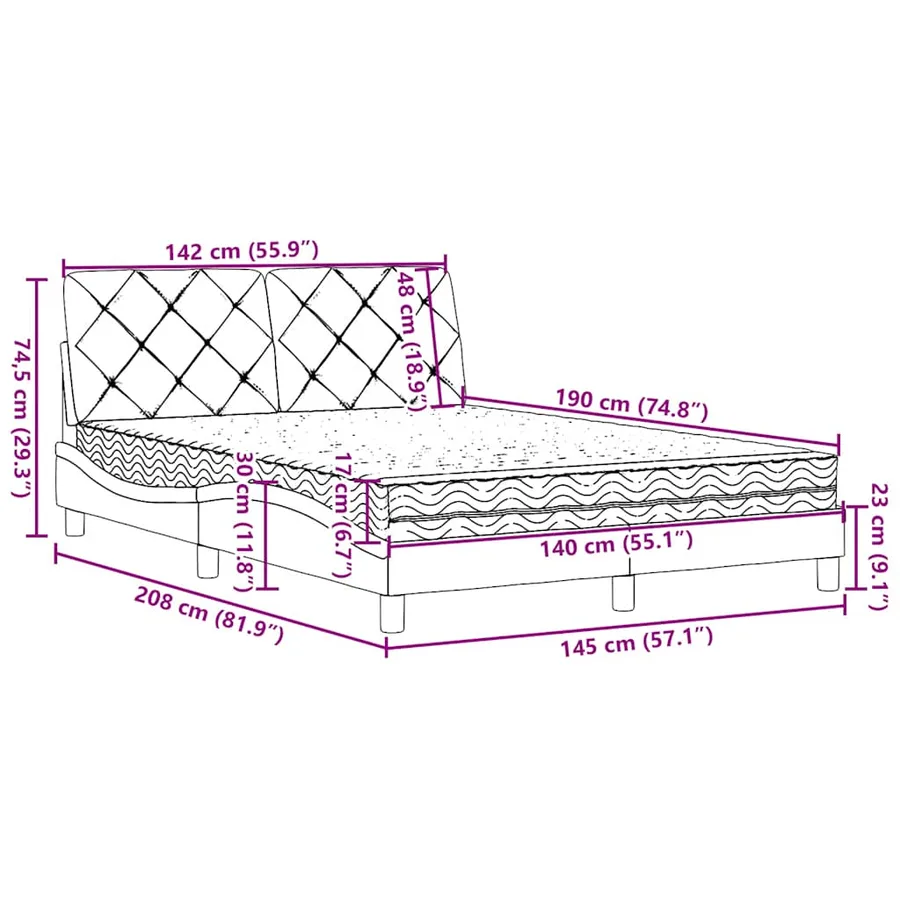 Lit avec matelas marron foncé 140x190 cm tissu - 14