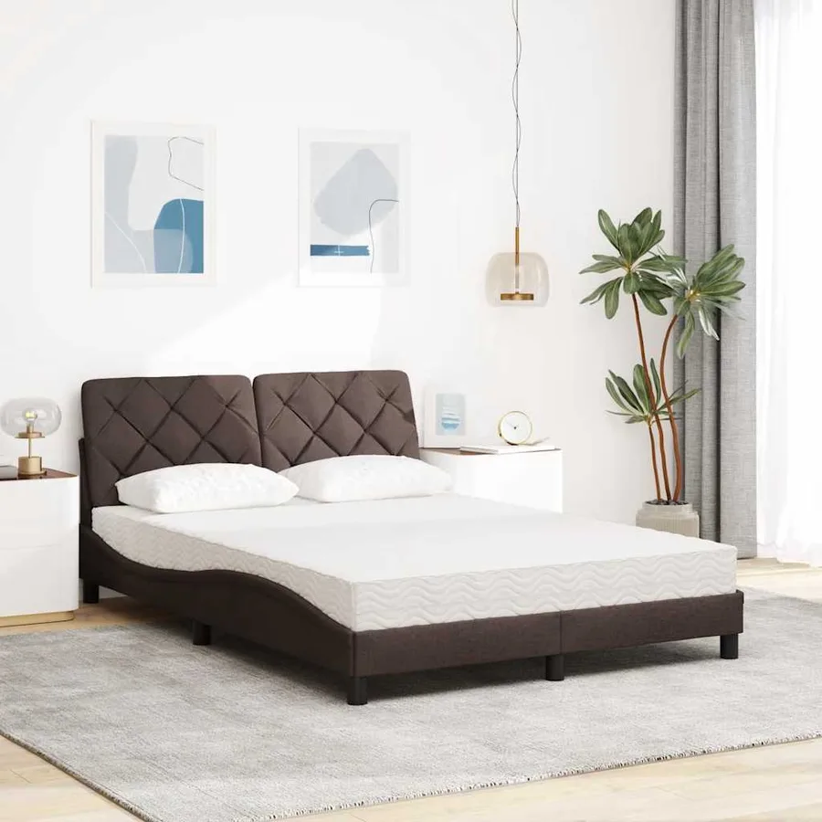 Lit avec matelas marron foncé 140x190 cm tissu - 3