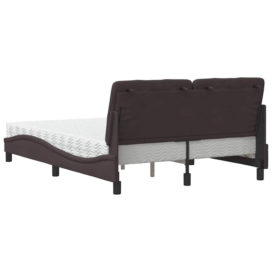 Lit avec matelas marron foncé 140x190 cm tissu - 7