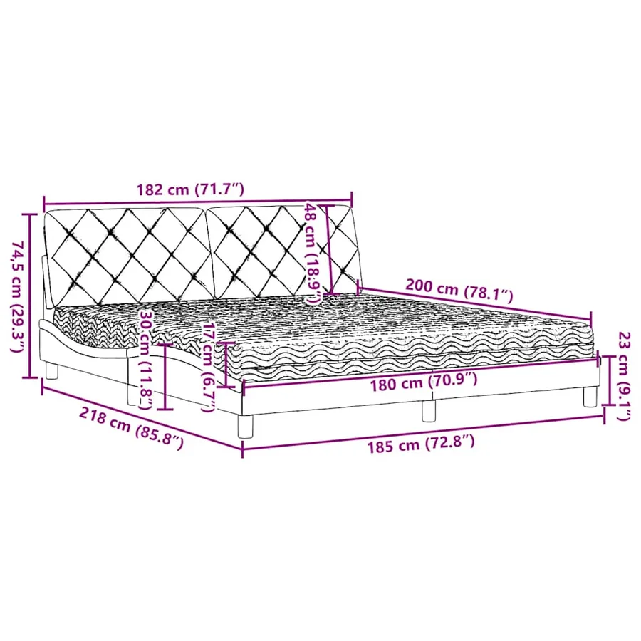 Lit avec matelas gris foncé 180x200 cm tissu - 14