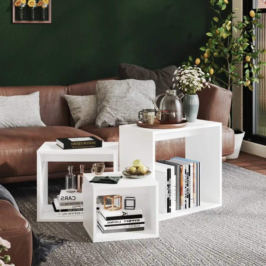 Tables gigognes 3 pcs Blanc Aggloméré - 3