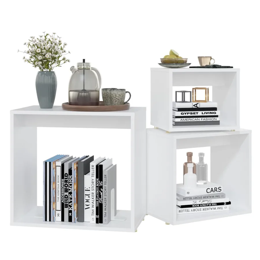 Tables gigognes 3 pcs Blanc Aggloméré - 4