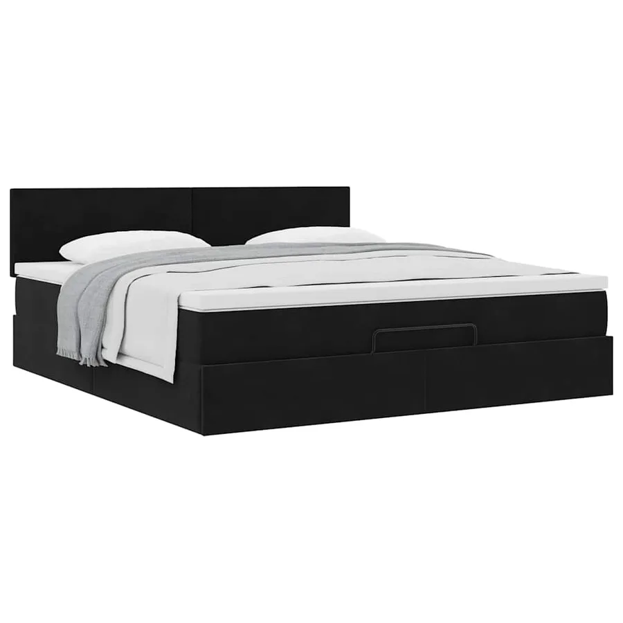 Cadre de lit ottoman avec matelas noir 180x200 cm velours - 5