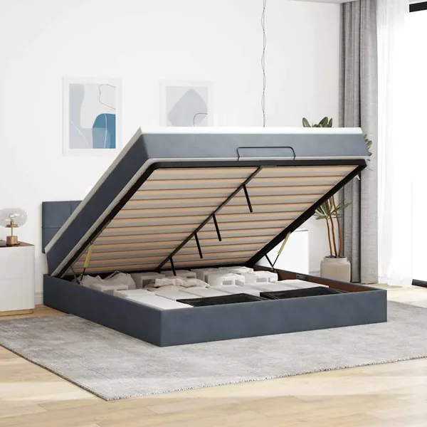 Cadre de lit ottoman avec matelas gris foncé 180x200 cm velours