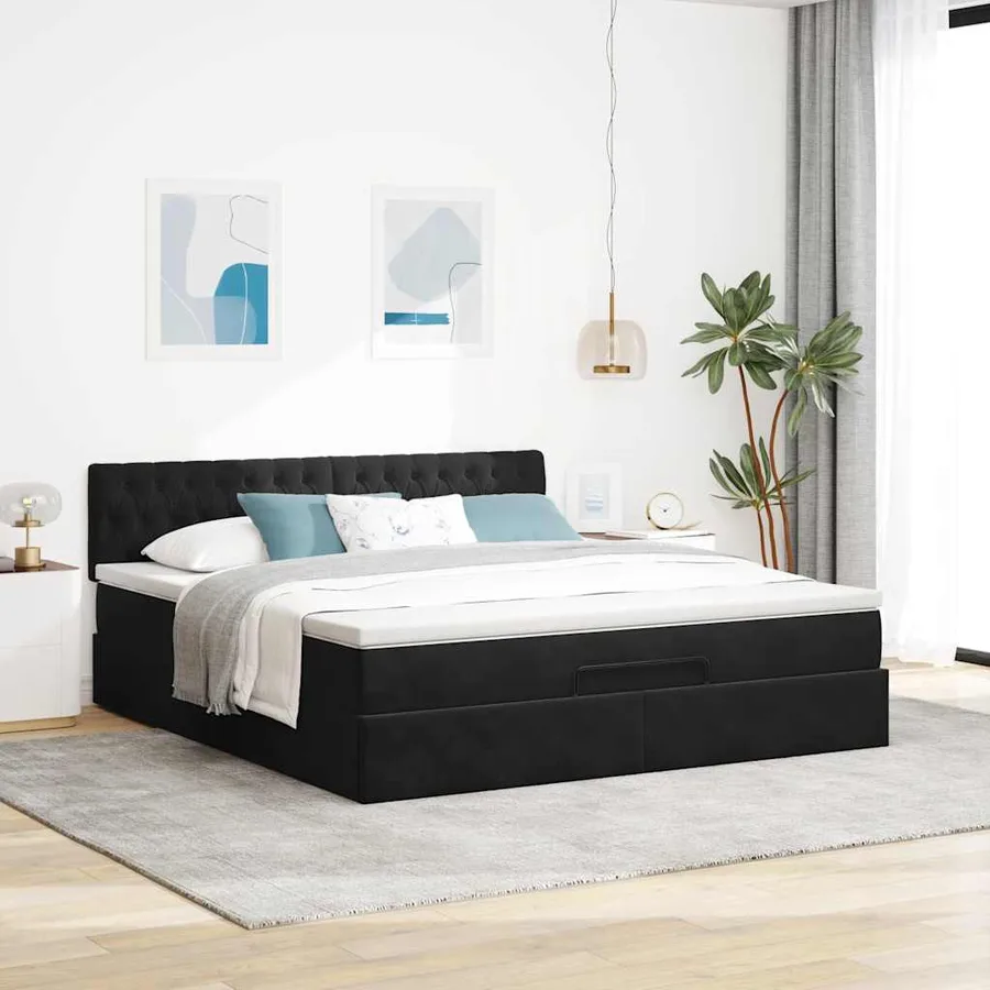 Cadre de lit ottoman avec matelas noir 180x200 cm velours - 3