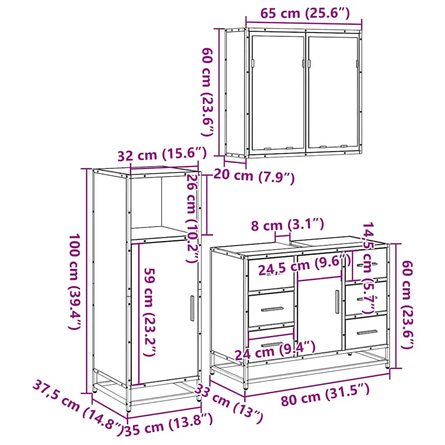Ensemble de meubles de salle de bain 3 pcs Chêne fumé - 11