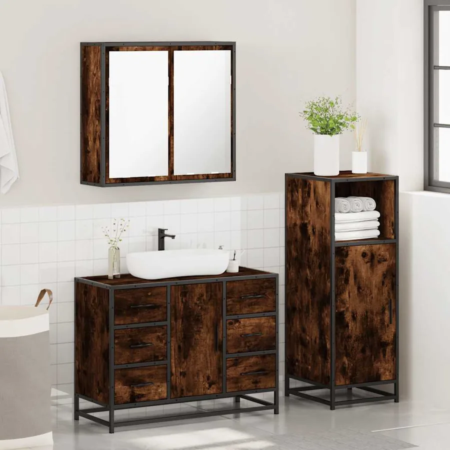 Ensemble de meubles de salle de bain 3 pcs Chêne fumé - 4