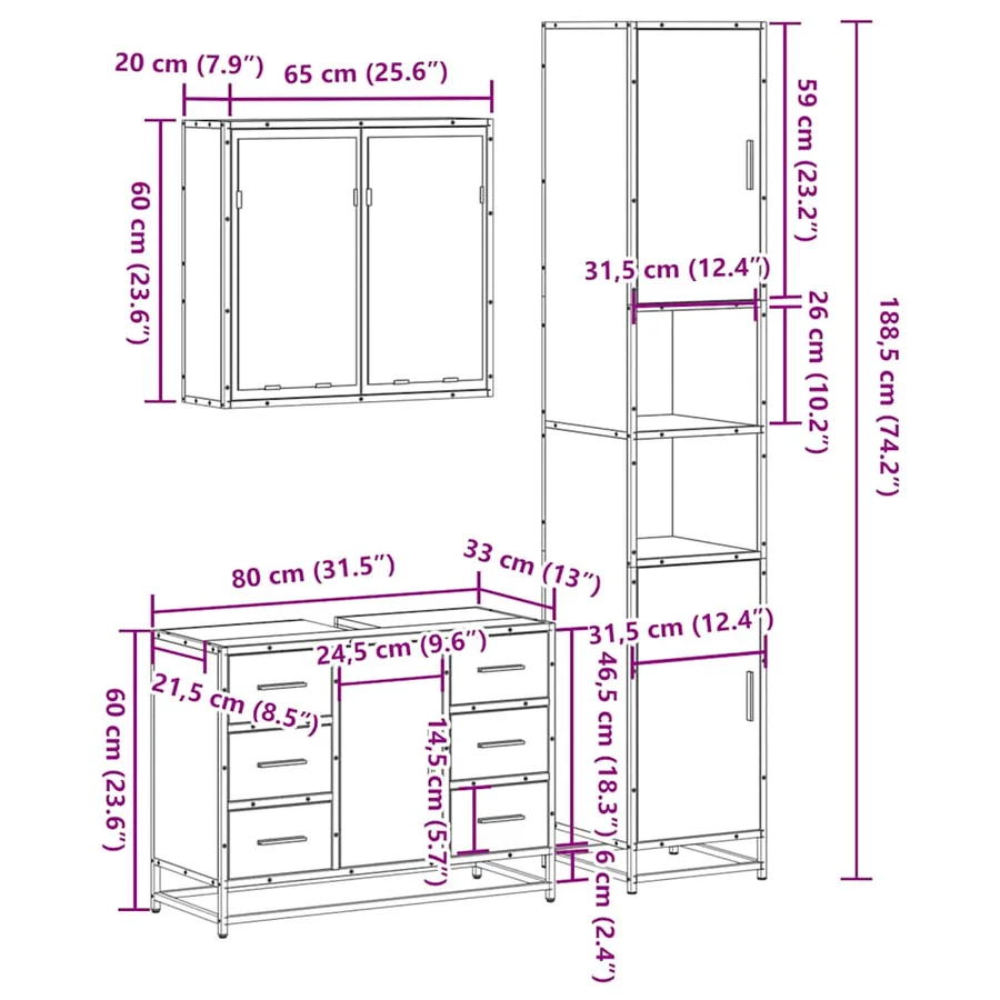 Ensemble de meubles de salle de bain 3 pcs Chêne fumé - 11