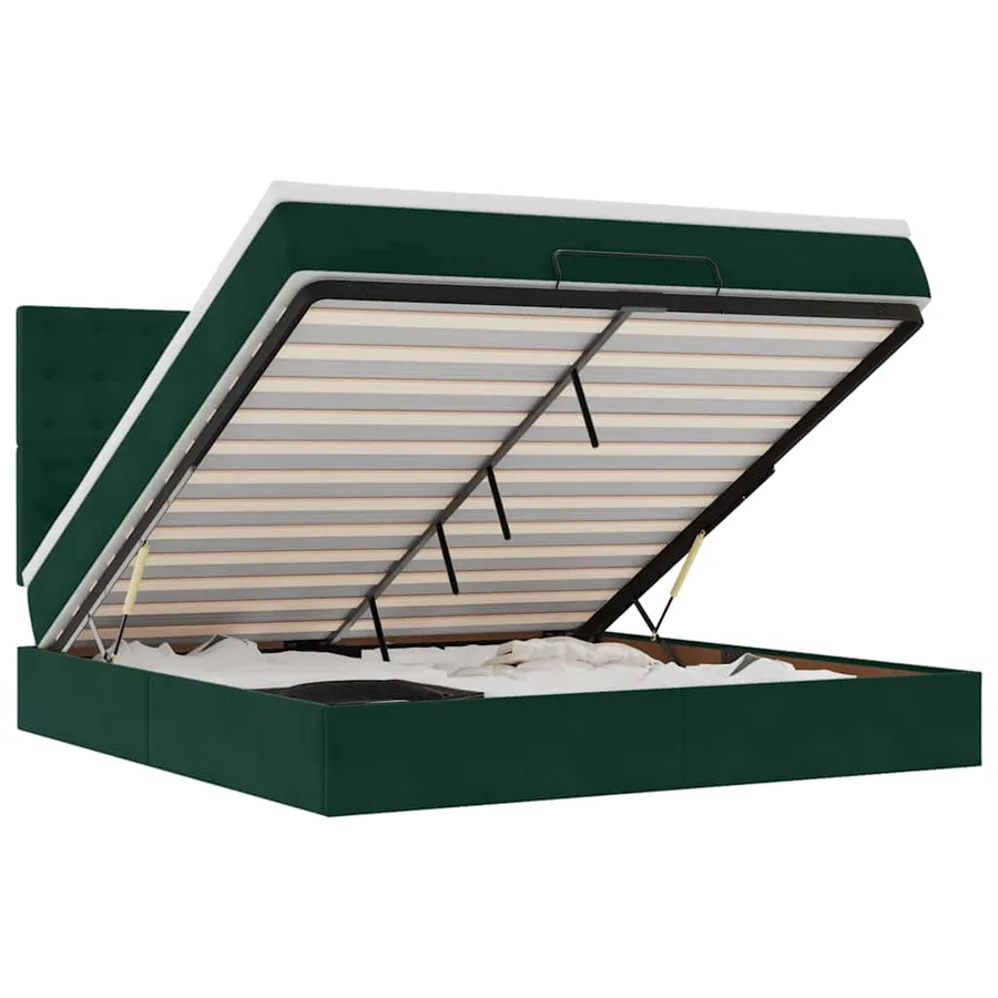 Cadre de lit ottoman avec matelas vert foncé 180x200cm velours - 2