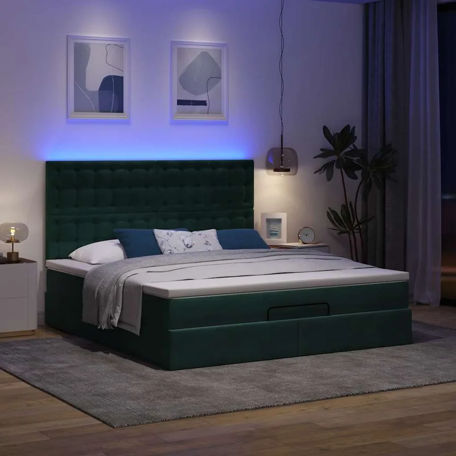 Cadre de lit ottoman avec matelas vert foncé 180x200cm velours - 3