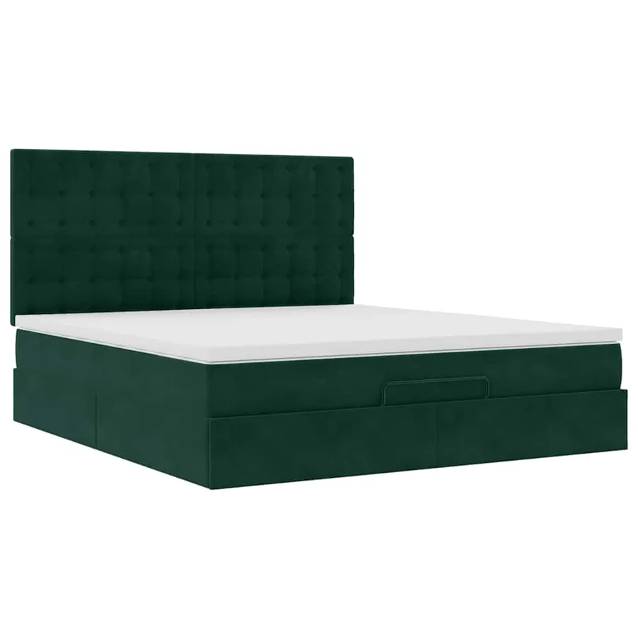 Cadre de lit ottoman avec matelas vert foncé 180x200cm velours - 7