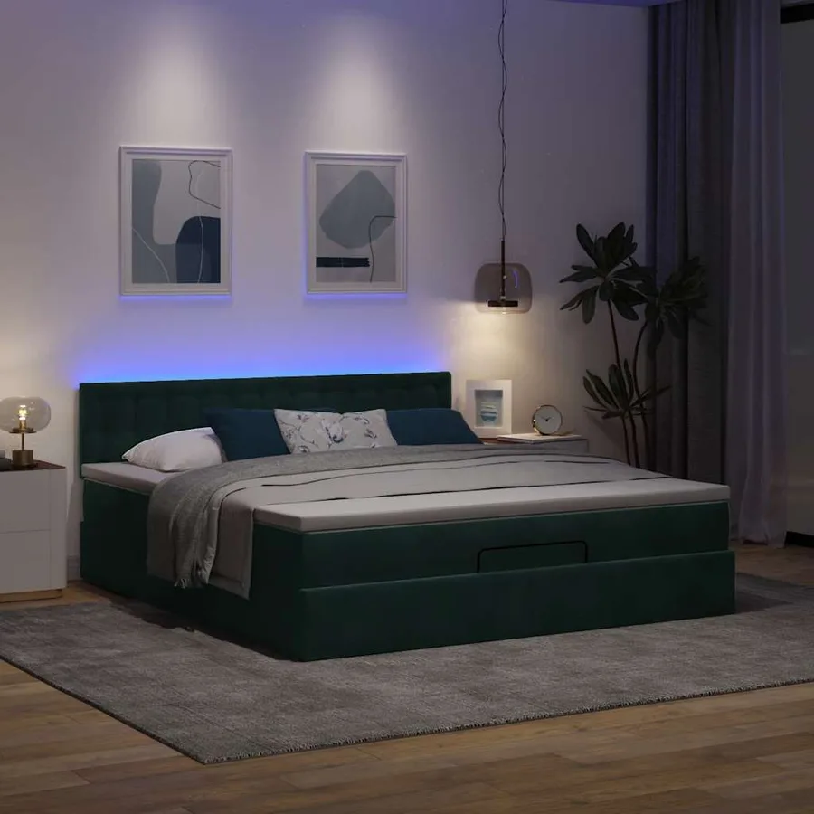 Cadre de lit ottoman avec matelas vert foncé 180x200 cm velours - 3