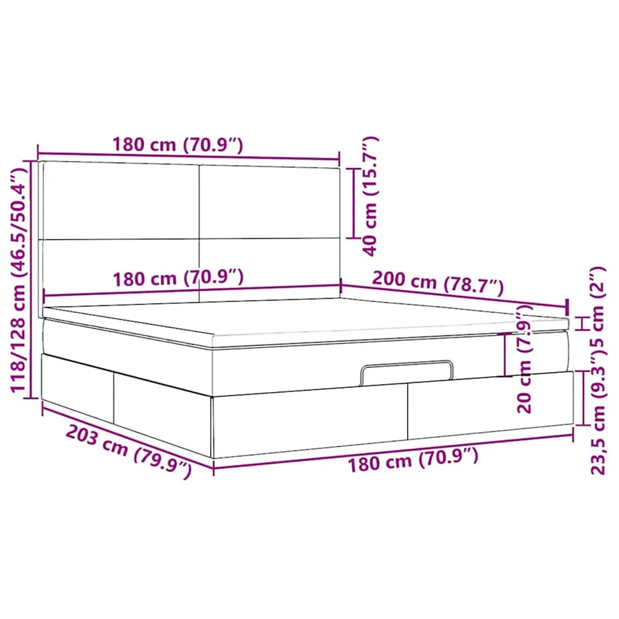 Cadre de lit ottoman avec matelas bleu foncé 180x200 cm velours - 18