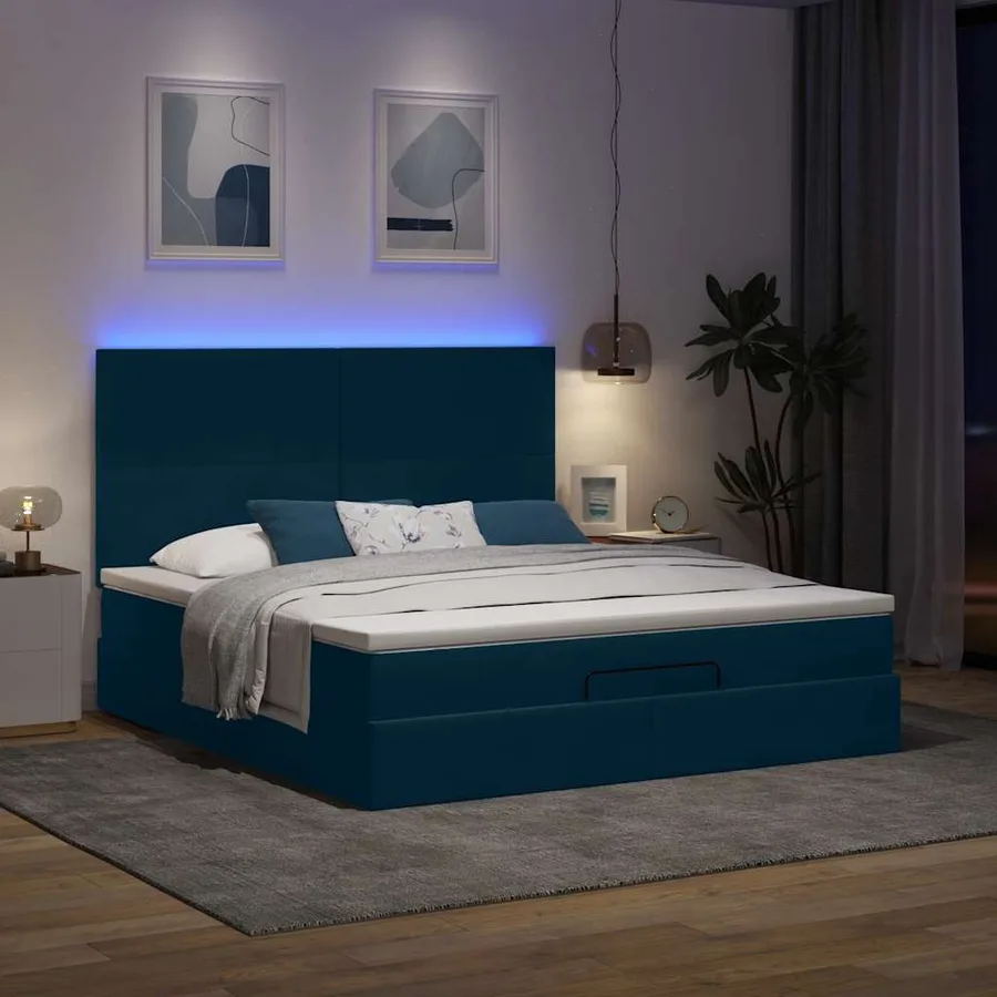 Cadre de lit ottoman avec matelas bleu foncé 180x200 cm velours - 3