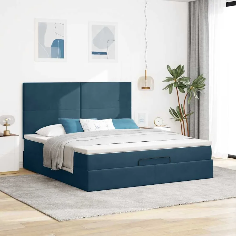 Cadre de lit ottoman avec matelas bleu foncé 180x200 cm velours - 4