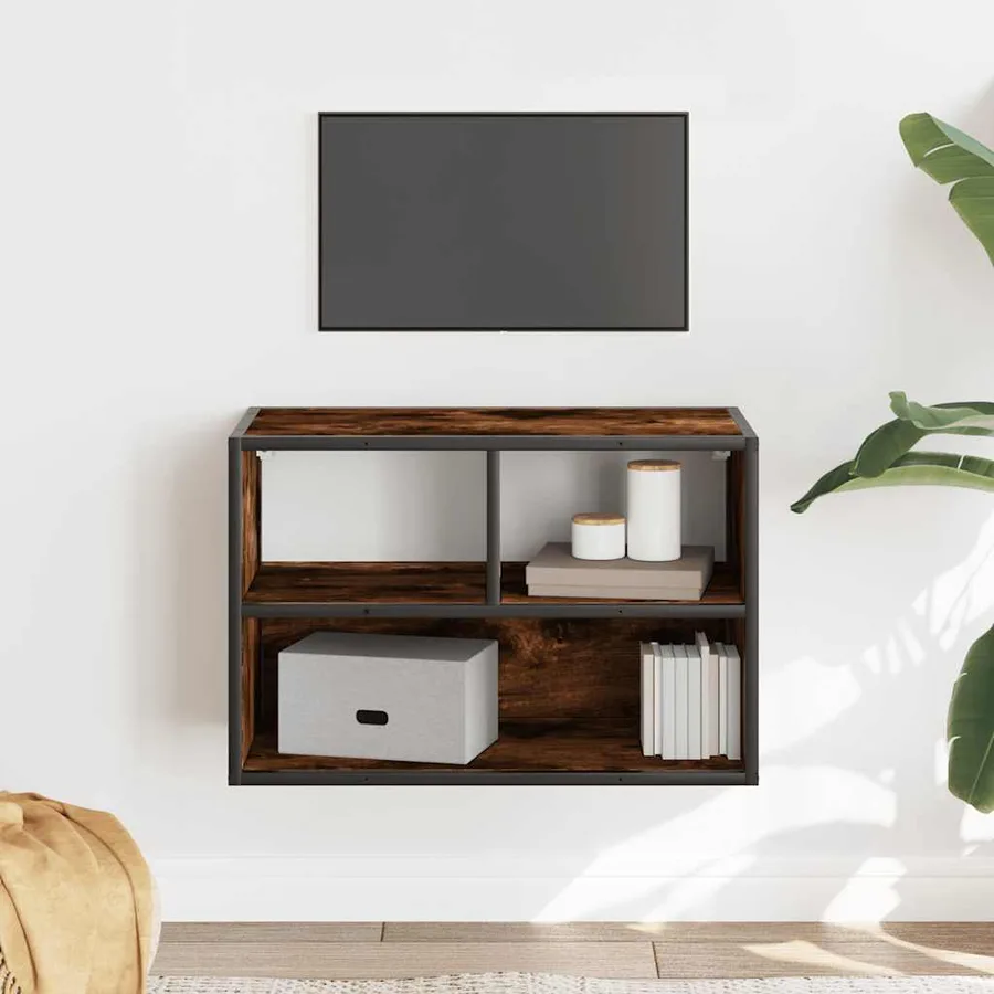 Meuble TV chêne fumé 60x31x39,5 cm bois d'ingénierie et métal - 3
