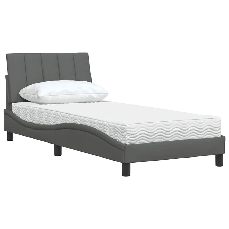 Lit avec matelas Hanko gris foncé 80x200 cm tissu - 4