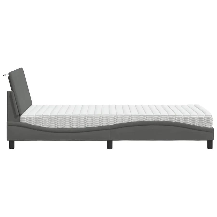Lit avec matelas Hanko gris foncé 80x200 cm tissu - 6