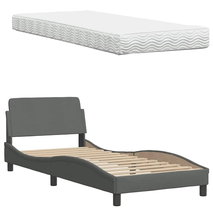 Lit avec matelas Hanko gris foncé 80x200 cm tissu - 8