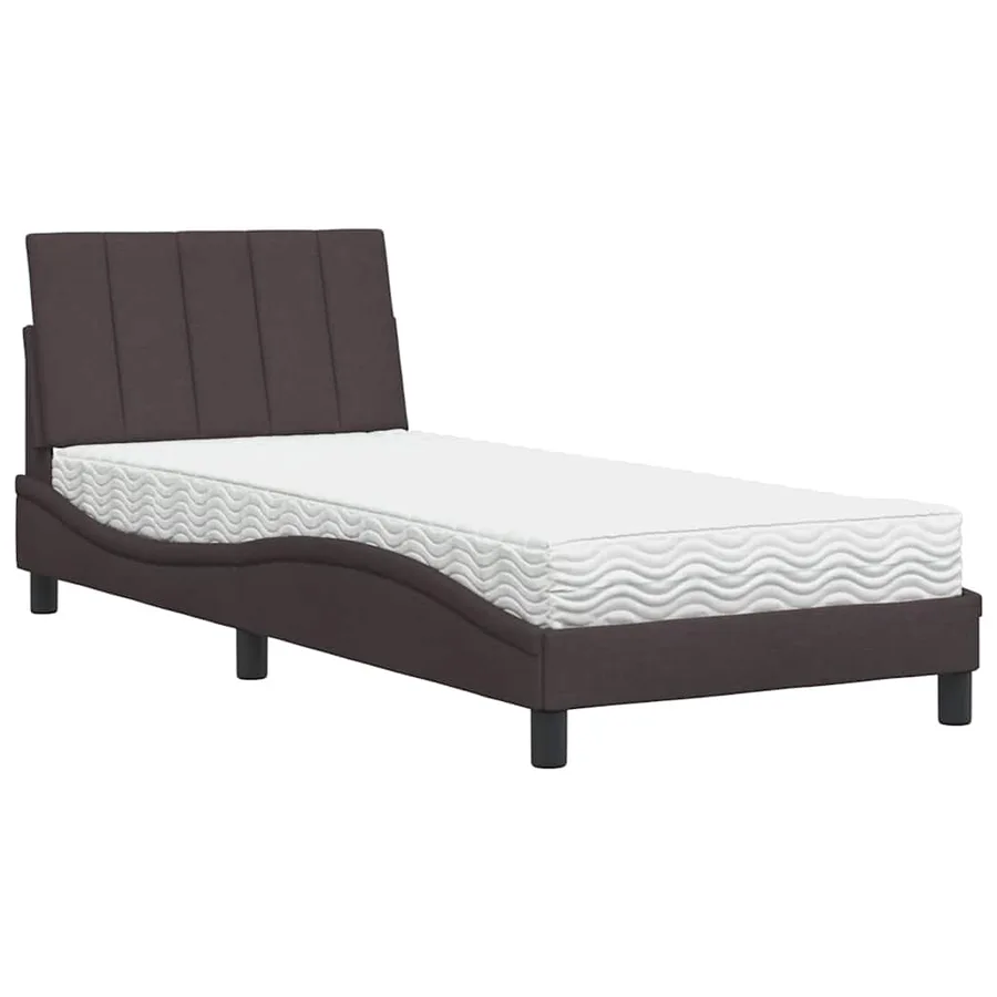 Lit avec matelas Hanko marron foncé 90x190 cm tissu - 2