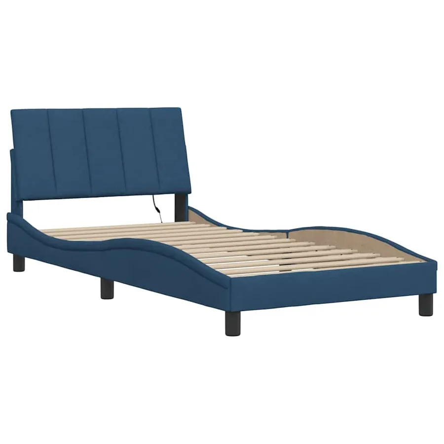 Cadre de lit sans matelas Hanko bleu 100x200 cm tissu - 3