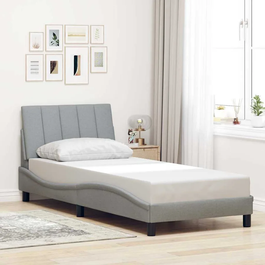 Cadre de lit sans matelas Hanko gris clair 80x200 cm tissu - 4