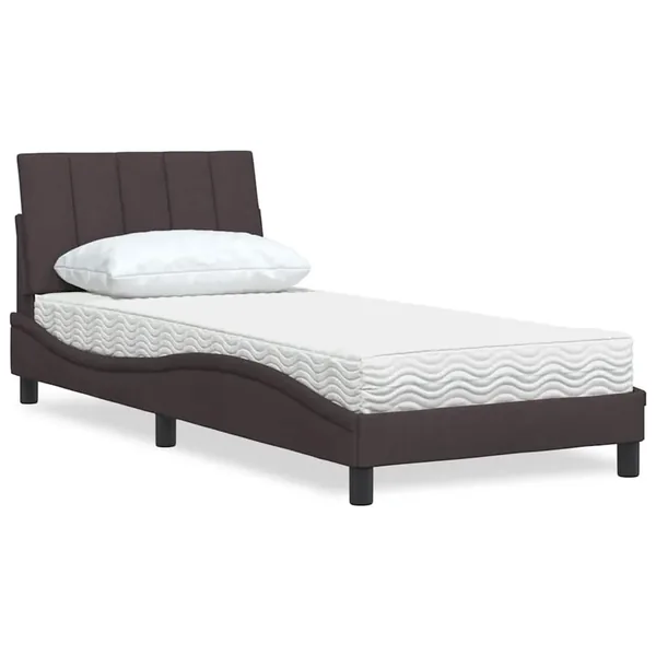 Lit avec matelas Hanko marron foncé 80x200 cm tissu