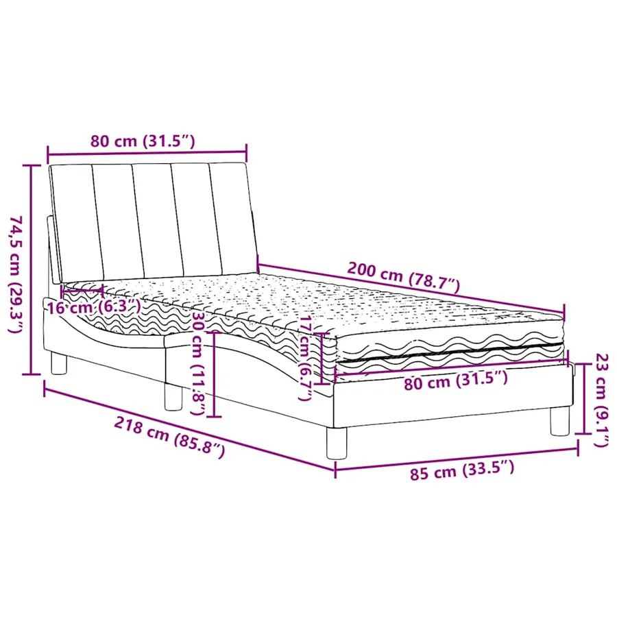 Lit avec matelas Hanko marron foncé 80x200 cm tissu - 14