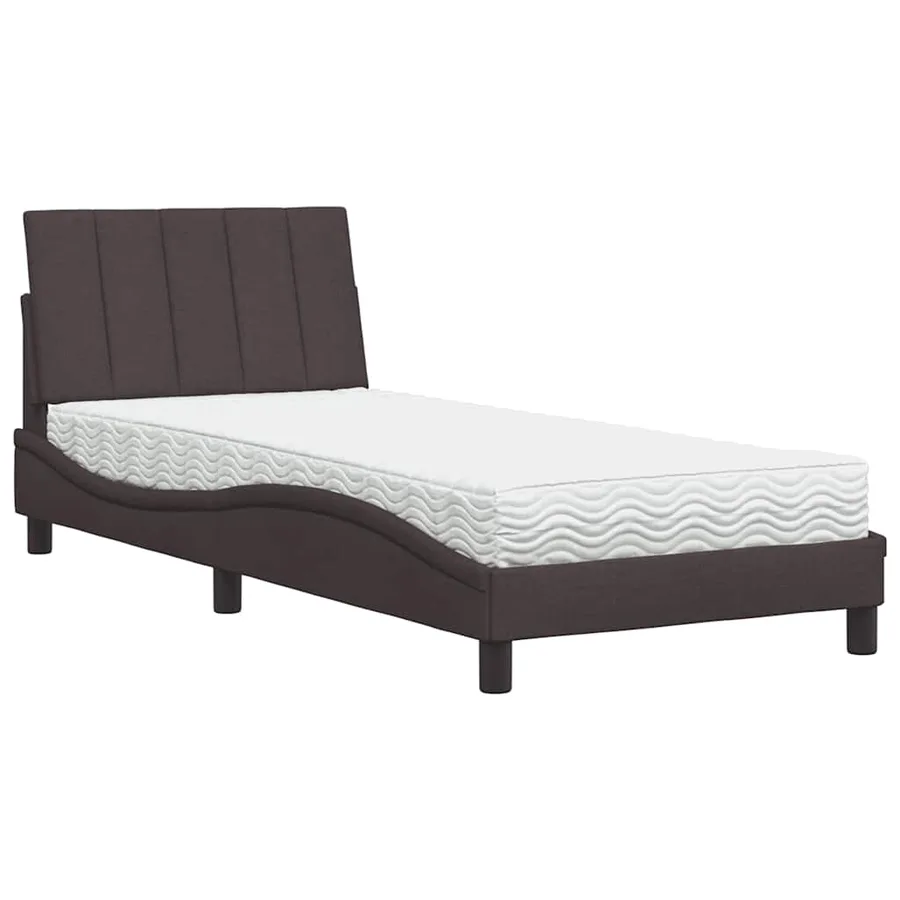 Lit avec matelas Hanko marron foncé 80x200 cm tissu - 2