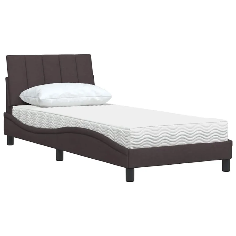 Lit avec matelas Hanko marron foncé 80x200 cm tissu - 4