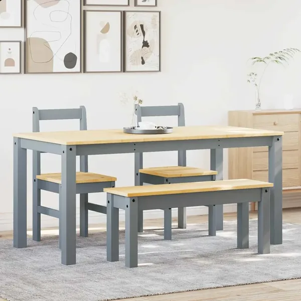 Ensemble à manger PANAMA 4 pcs gris bois de pin massif