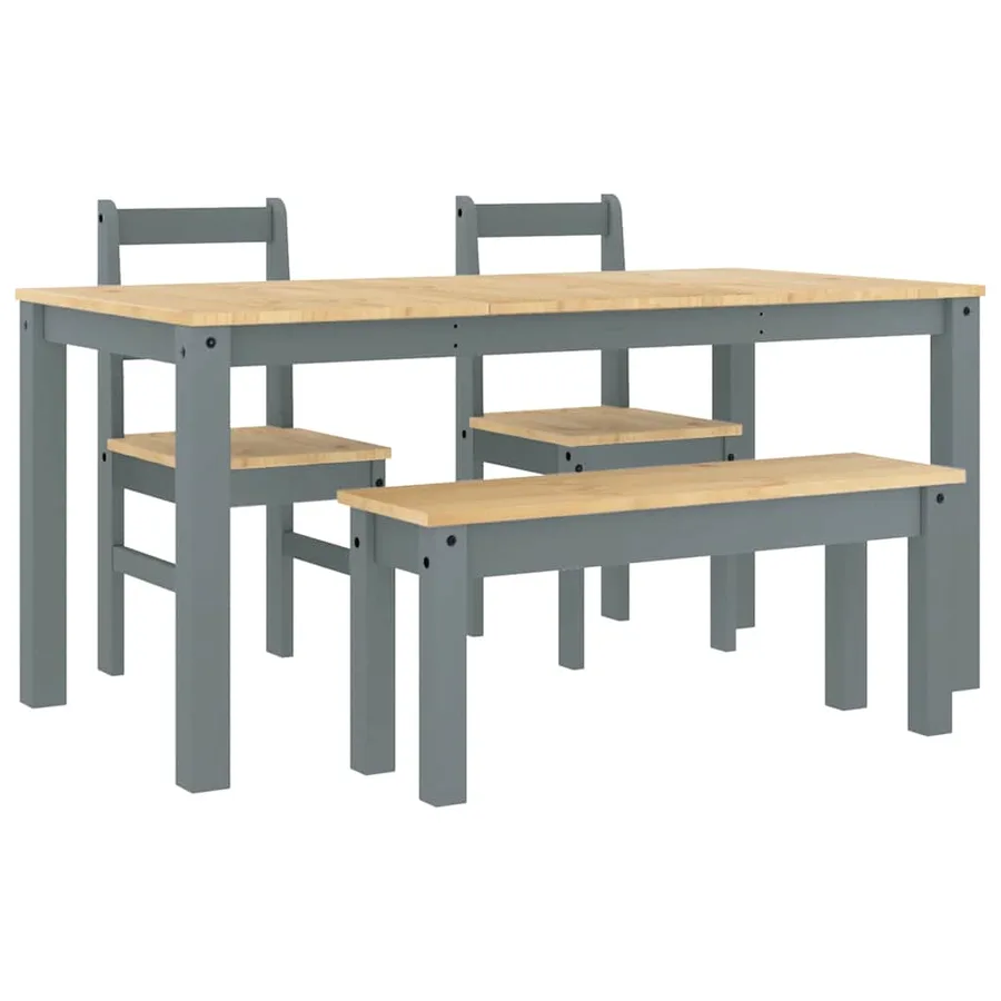 Ensemble à manger PANAMA 4 pcs gris bois de pin massif - 2
