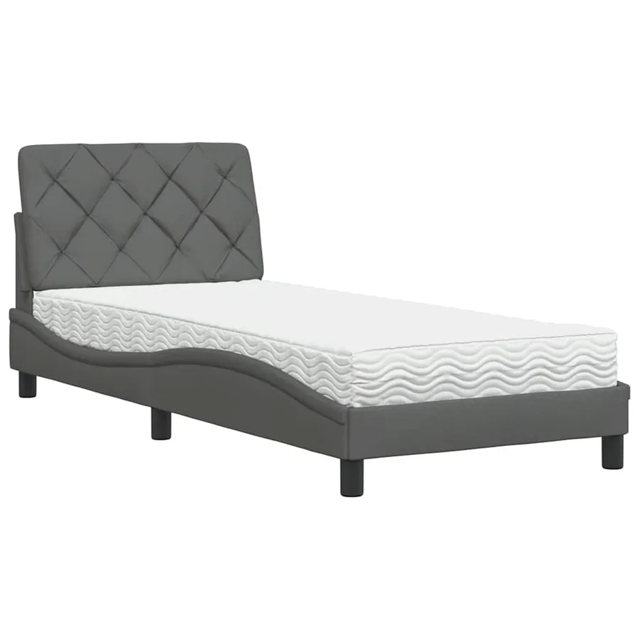 Lit avec matelas gris foncé 80x200 cm tissu - 2