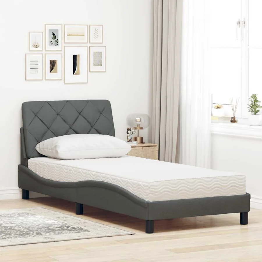 Lit avec matelas gris foncé 80x200 cm tissu - 3