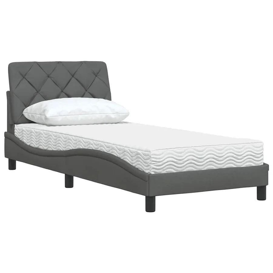 Lit avec matelas gris foncé 80x200 cm tissu - 4