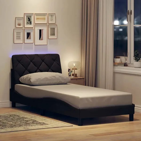 Cadre de lit avec LED sans matelas marron foncé 80x200 cm tissu