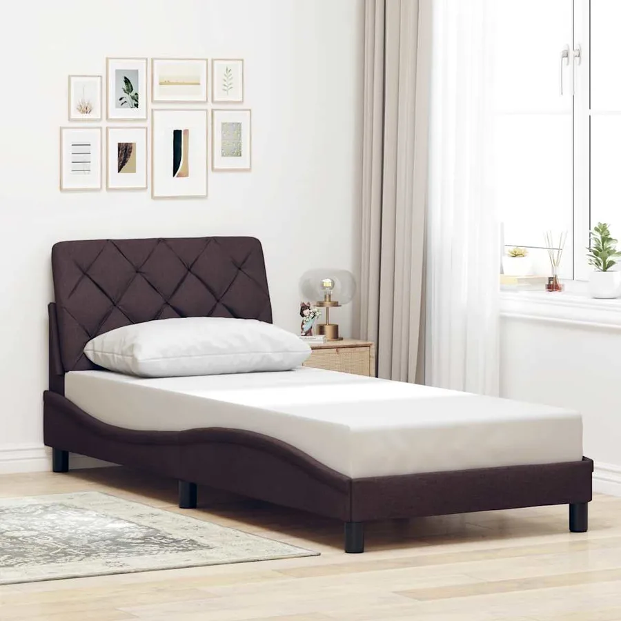 Cadre de lit avec LED sans matelas marron foncé 80x200 cm tissu - 4
