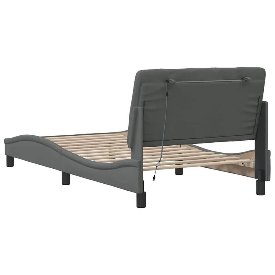 Cadre de lit avec LED sans matelas gris foncé 100x200 cm tissu - 10